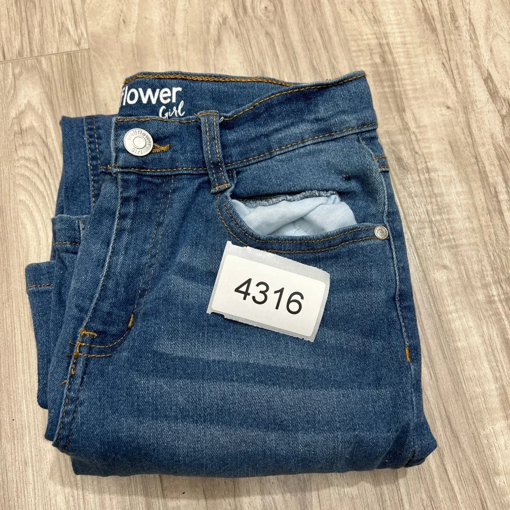 Wallflower Girl Size 14 Blue Denim Rhinestone Seam Split Hem Jeans Adjustable